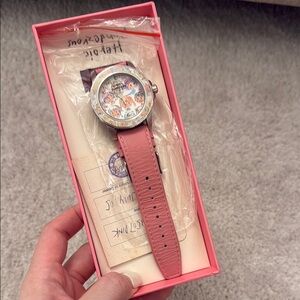 heroic renderous Pink Leather Strap Watch with Floral Dial